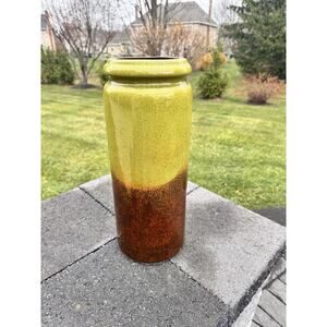 Vintage Scheurich Keramik W. Germany Fat Lava Vase Green Brown MCM 16.75”